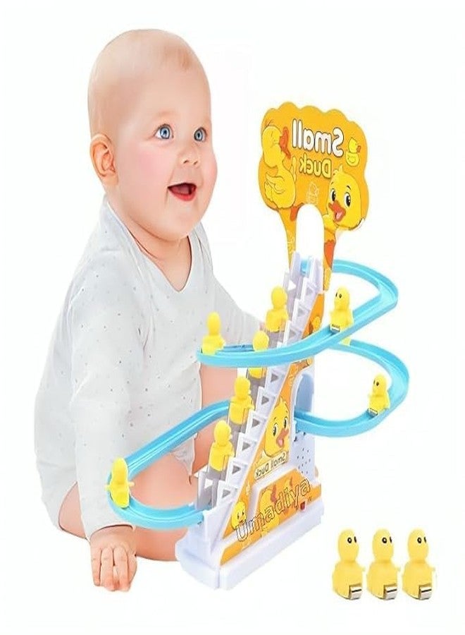 REMICH Small Duck Climbing Stairs Toy - Chasing Cartoon Race Track Game Set -Playful Roller Coaster with 3 Duck LED Light & Music Button -Fun Duck Stair Climbing Escalator Toy - Kids Toys Accessories - Image 1